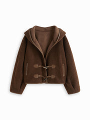 Faux Shearling Hooded Toggle Button Oversized Jacket