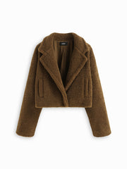Fleece Collar Pocket Long Sleeve Cropped Jacket