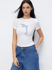 Cotton-blend Dolphin Graphic Short Sleeve Tee
