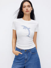 Cotton-blend Dolphin Graphic Short Sleeve Tee