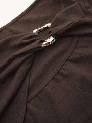 Asymmetrical Neck Long Sleeve Metal Detail Top