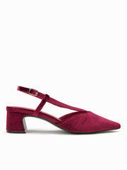 VELVET POINTED TOE SLINGBACK CHUNKY HEELS