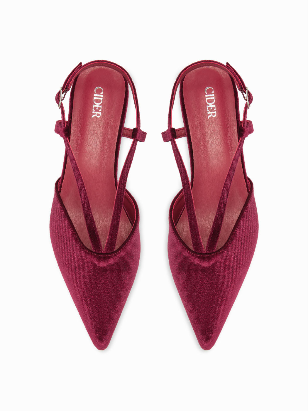 VELVET POINTED TOE SLINGBACK CHUNKY HEELS