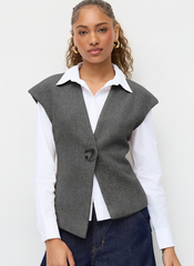 Wool-blend V-neck Button Cropped Blazer Vest