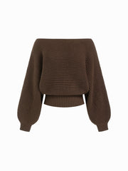Knit Boat Neck Long Sleeve Cinched Waist Oversized Top