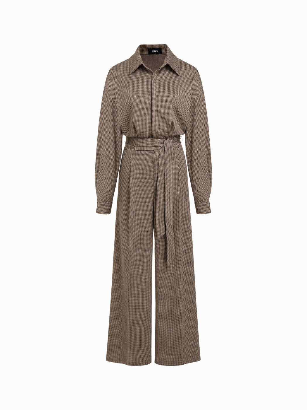 Houndstooth Collared Belted Wide Leg Jumpsuit