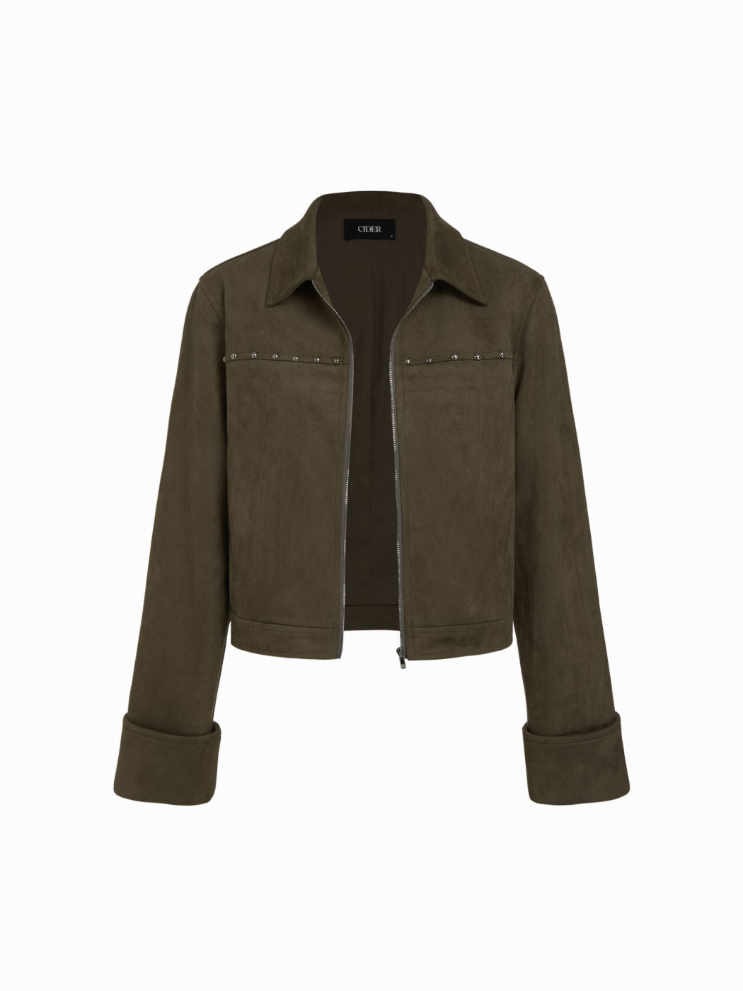 Suede Collar Long Sleeve Zip Through Jacket