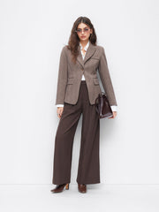 Wool-look Collar Button Pocket Long Sleeve Blazer