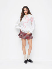 Terry Bowknot Graphic Drawstring Hoodie