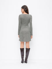Gingham Square Neck Long Sleeve Mini Shift Dress