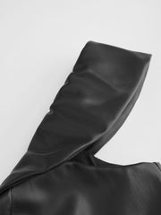 Faux Leather Off-shoulder Wrap Ruched Mini Dress