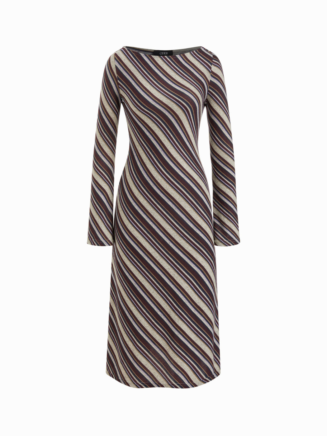 Boat Neck Bell Sleeve Striped Straight Maxi Dress