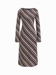 Boat Neck Bell Sleeve Striped Straight Maxi Dress