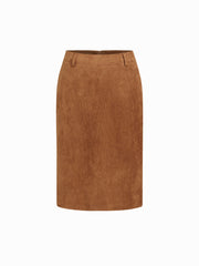 Suede Mid Rise Midi Pencil Skirt