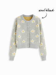 Wool-blend Round Neckline Solid Button Knitted Cardigan