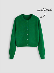 Wool-blend Round Neckline Solid Button Knitted Cardigan