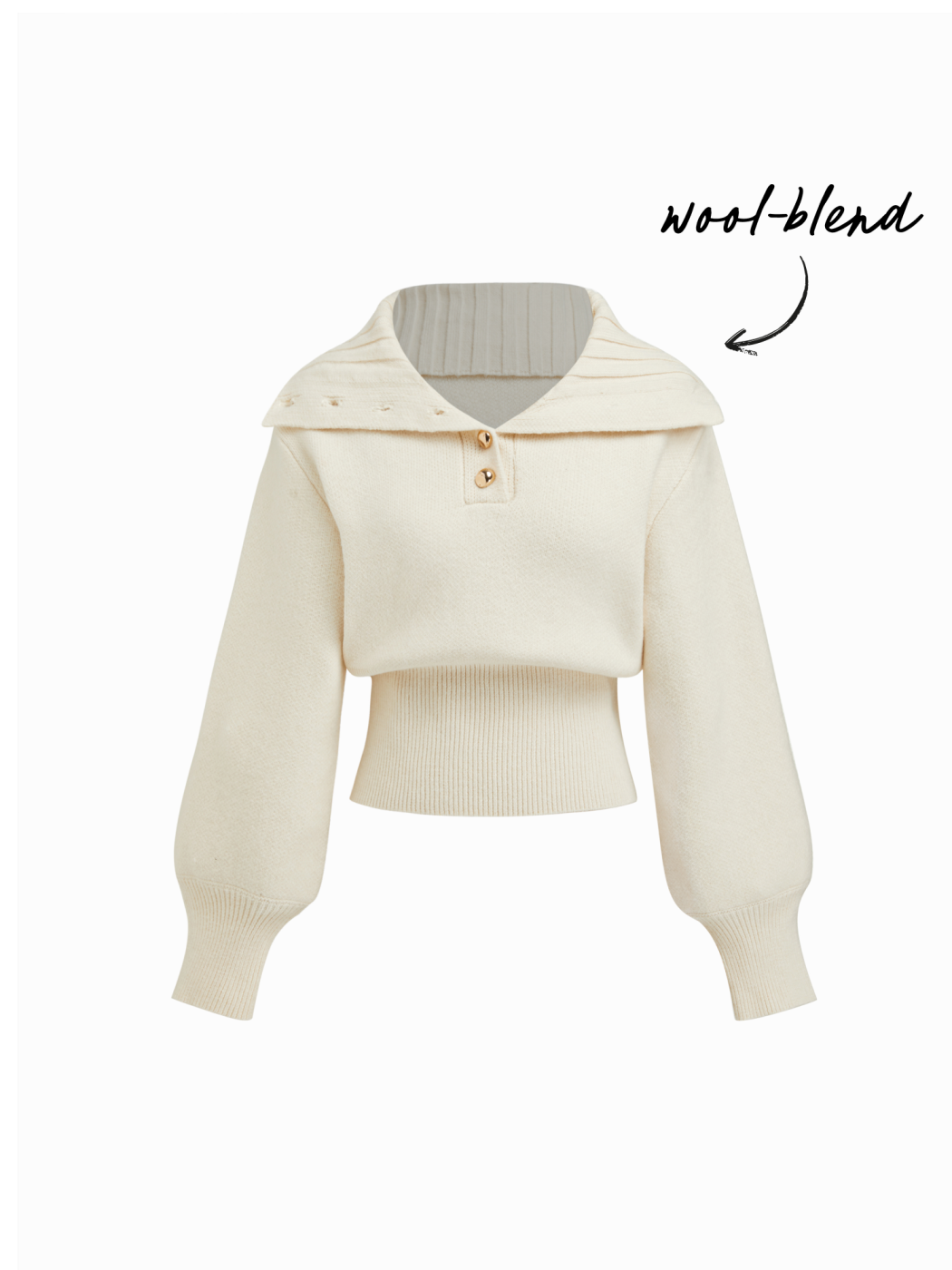 Knit Wool-blend Collar Long Sleeve Metal Button Cinched Waist Top