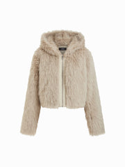 Faux Fur Hooded Zip Through Long Sleeve Jacket