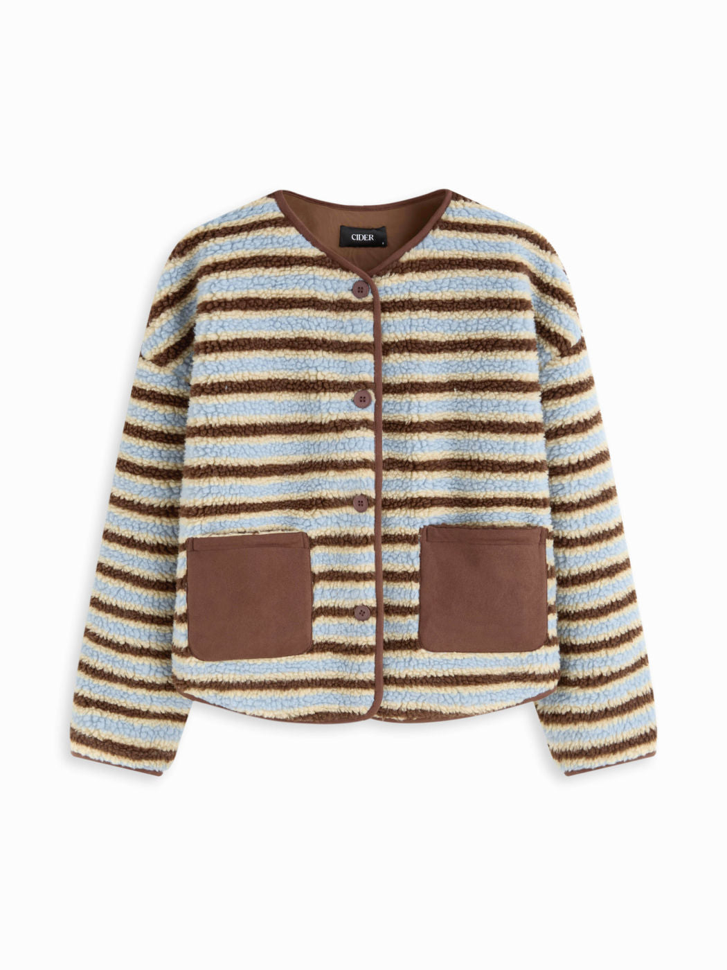 Fleece Striped V-Neck Oversized Jacket