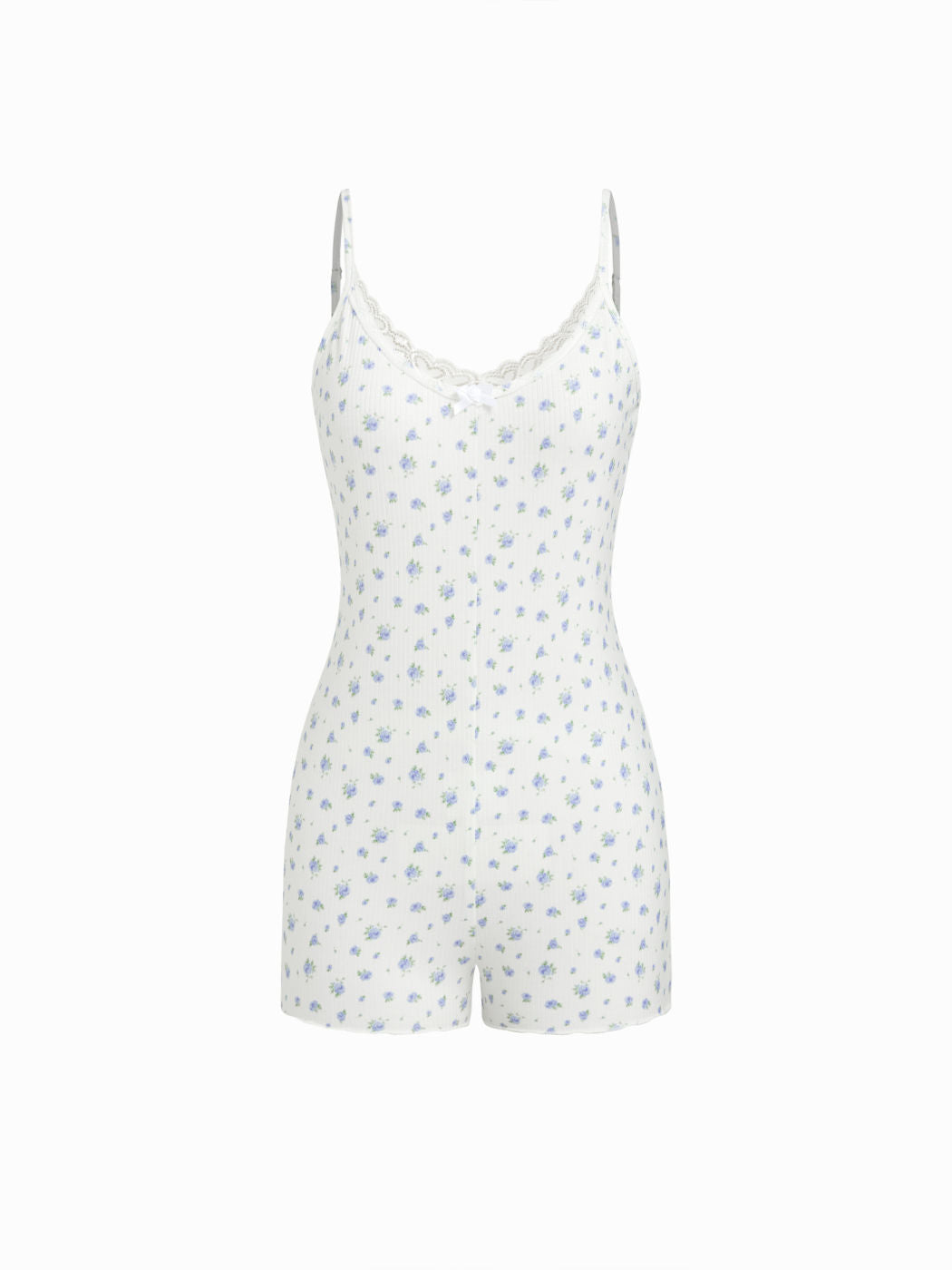V-neck Ditsy Floral Bowknot Tie Back Loungewear Romper