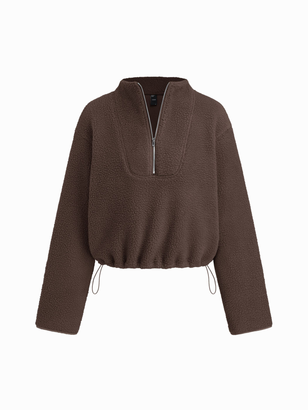 Fleece Stand Collar Half Zip Drawstring Oversized Sweatshirt