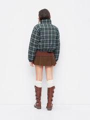 Reversible Cotton-blend Stand Collar Tartan Zip Through Puffer