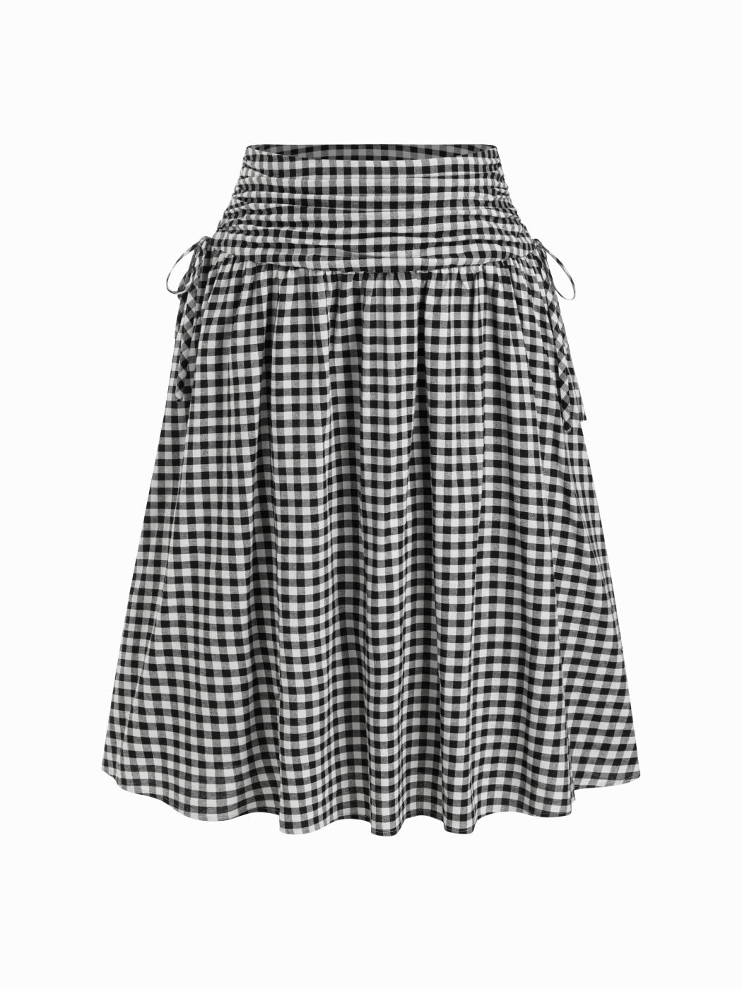 Cotton Mid Rise Plaid Bowknot Ruched Maxi Skirt Curve & Plus