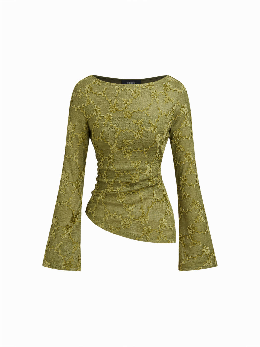 Boat Neck Lace Floral Asymmetrical Hem Split Top With Cami Top
