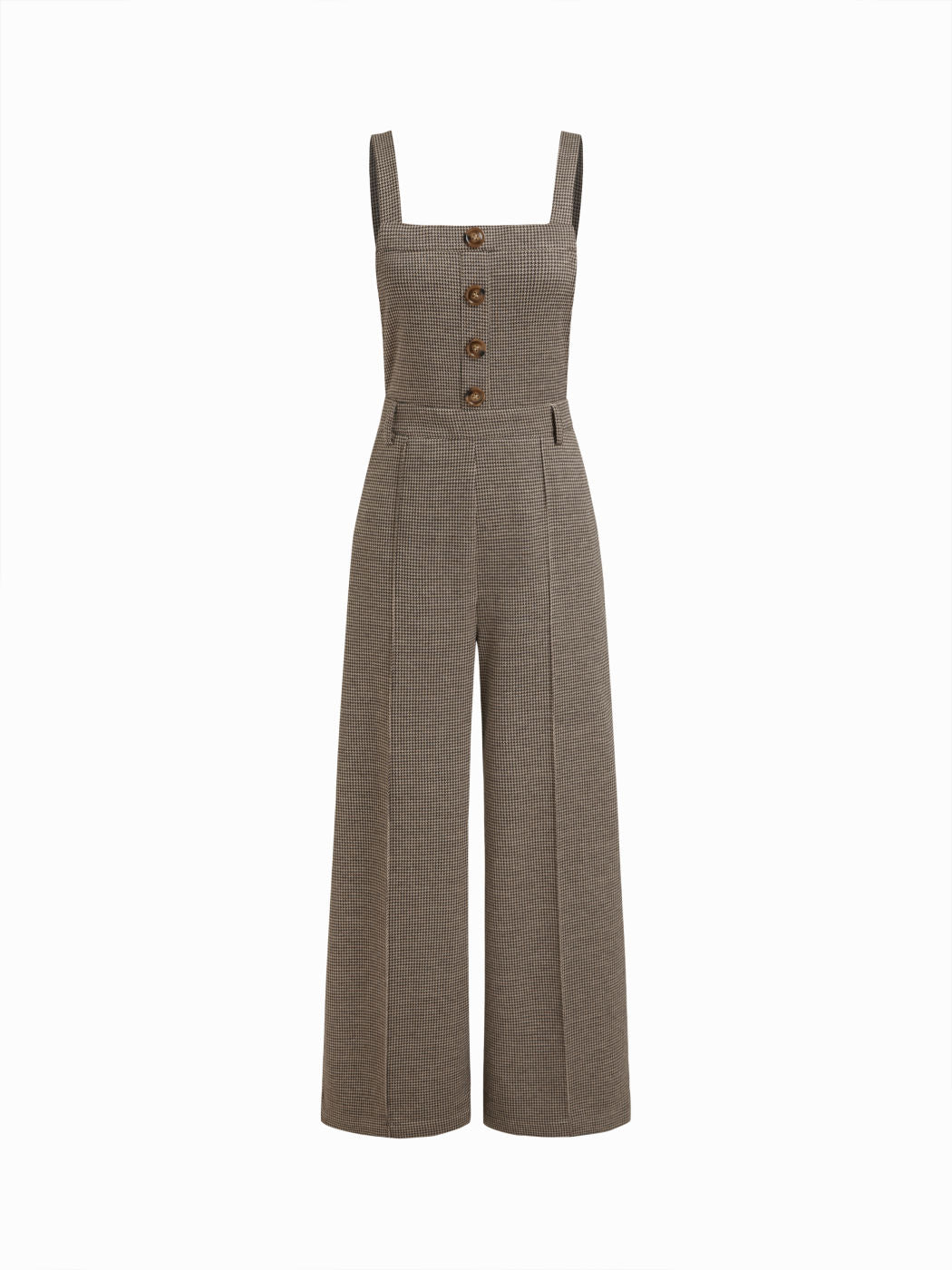 Square Neck Houndstooth Zipper Wide Leg Jumpsuit