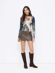 Oil Painting Graphic High Neck Long Sleeve Top