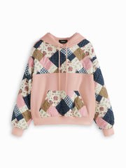 Cotton-blend Floral Patched Long Sleeve Drawstring Oversized Hoodie