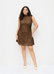 Mesh Stand Collar Floral Ruched Mini Dress Curve & Plus