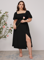 Puff Sleeve Square Neck Midi Dress Curve & Plus