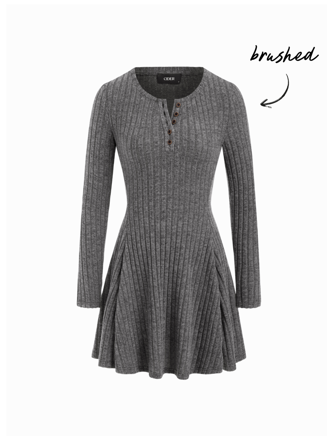 Textured Round Neckline Long Sleeve Ruffle Button Mini Dress