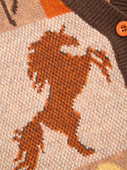 Horse Pattern V-neck Knit Oversized Cardigan