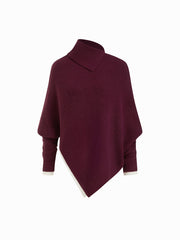 Knit Asymmetrical Neck Oversized Two Tone Batwing Sleeve Top