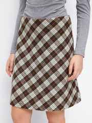Wool-blend Mid Rise Plaid A-line Mini Skirt