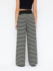 Cotton-blend Low Rise Striped Drawstring Wide Leg Trousers