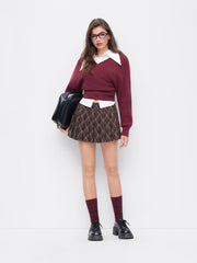 Wool-look Low Rise Tartan Pleated Mini Skirt