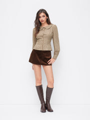 100% Cotton Peter Pan Collar Plaid Puff Sleeve Shirt