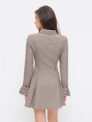 Collar Ruffle Sleeve Houndstooth A-line Mini Dress