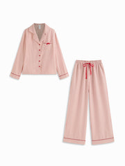 Collar Striped Oversized Top & High Rise Drawstring Wide Leg Trousers Loungewear Set