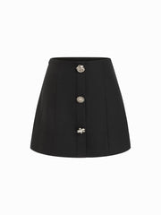 Mid Rise A-line Mini Skirt With Floral Metal Button