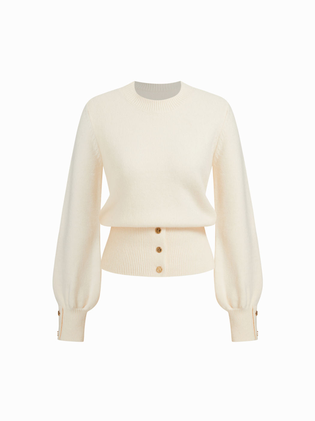 Knit Round Neck Solid Button Long Sleeve Sweater