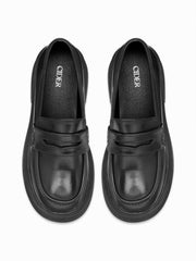 ROUND TOE CHUNKY HEELED LOAFERS