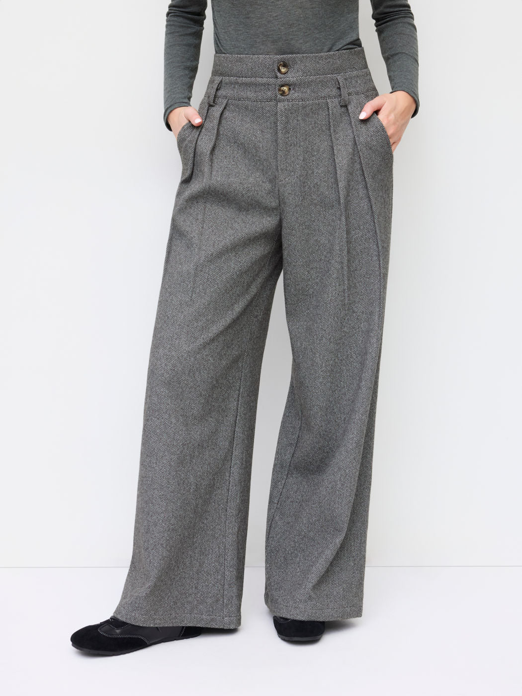 Wool-look High Rise Pleated Wide Leg Trousers