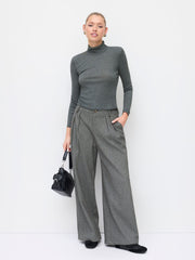 Wool-look High Rise Pleated Wide Leg Trousers