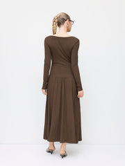 Asymmetrical Neck Long Sleeve Ruched Maxi Dress
