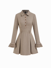 Collar Ruffle Sleeve Houndstooth A-line Mini Dress