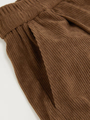 Corduroy Low Rise Elastic Waist Barrel-leg Trousers
